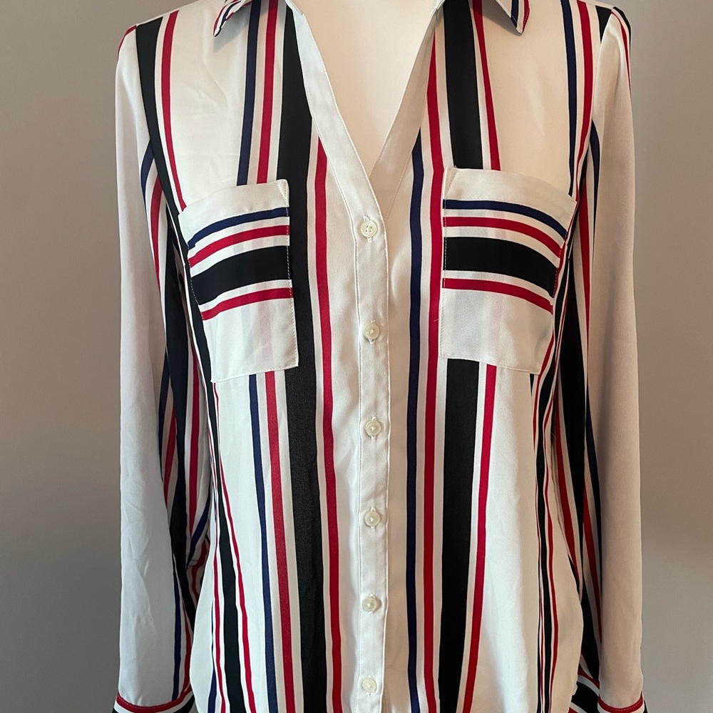 Express White and Black Long Sleeve Button Down Shirt